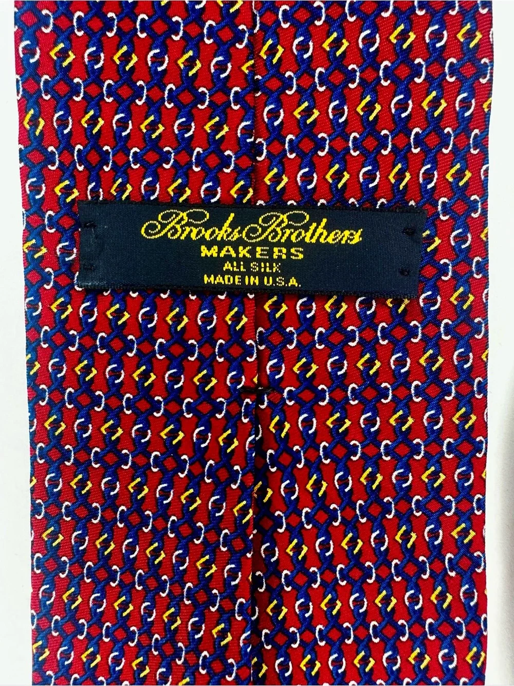 BROOKS BROTHERS Makers Classic Red & Blue Geometric Silk Tie, 3.75”